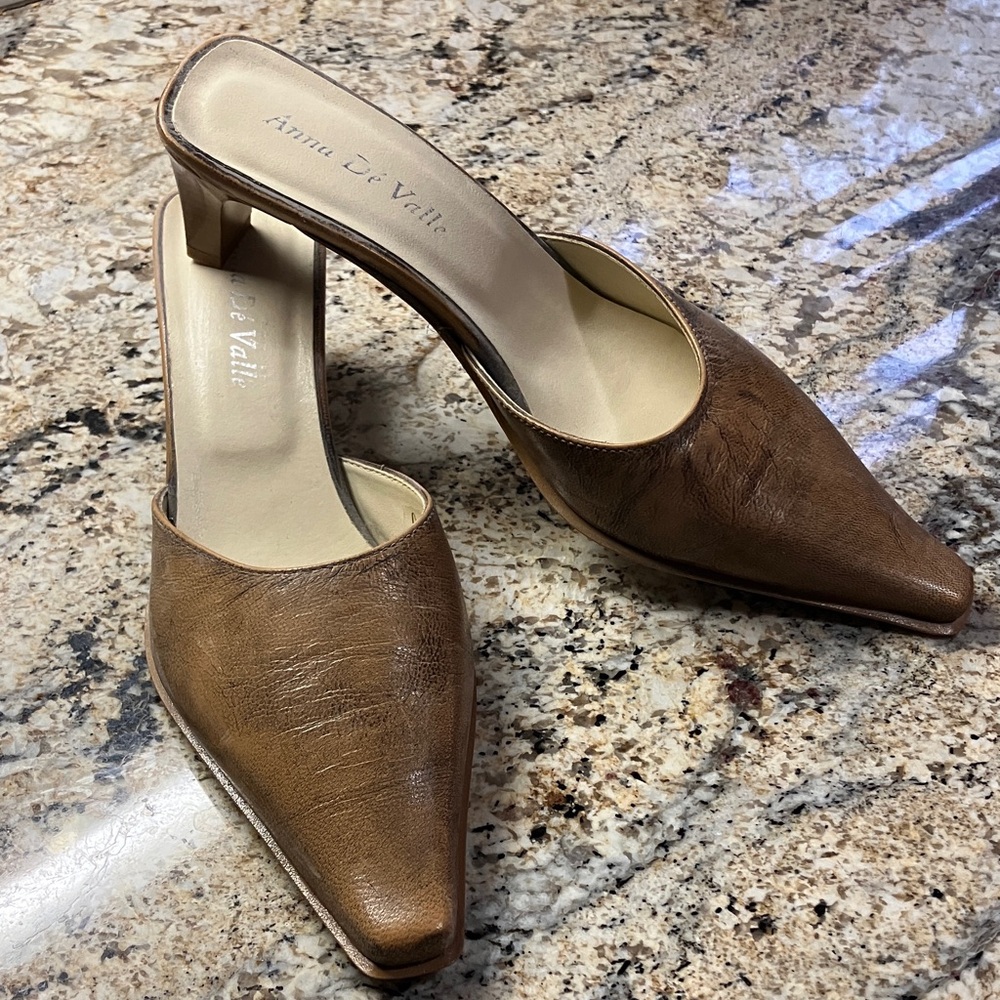 Vintage Anna De’ Valle Brown Leather Women's Mules size 36 euro 8-8.5 US